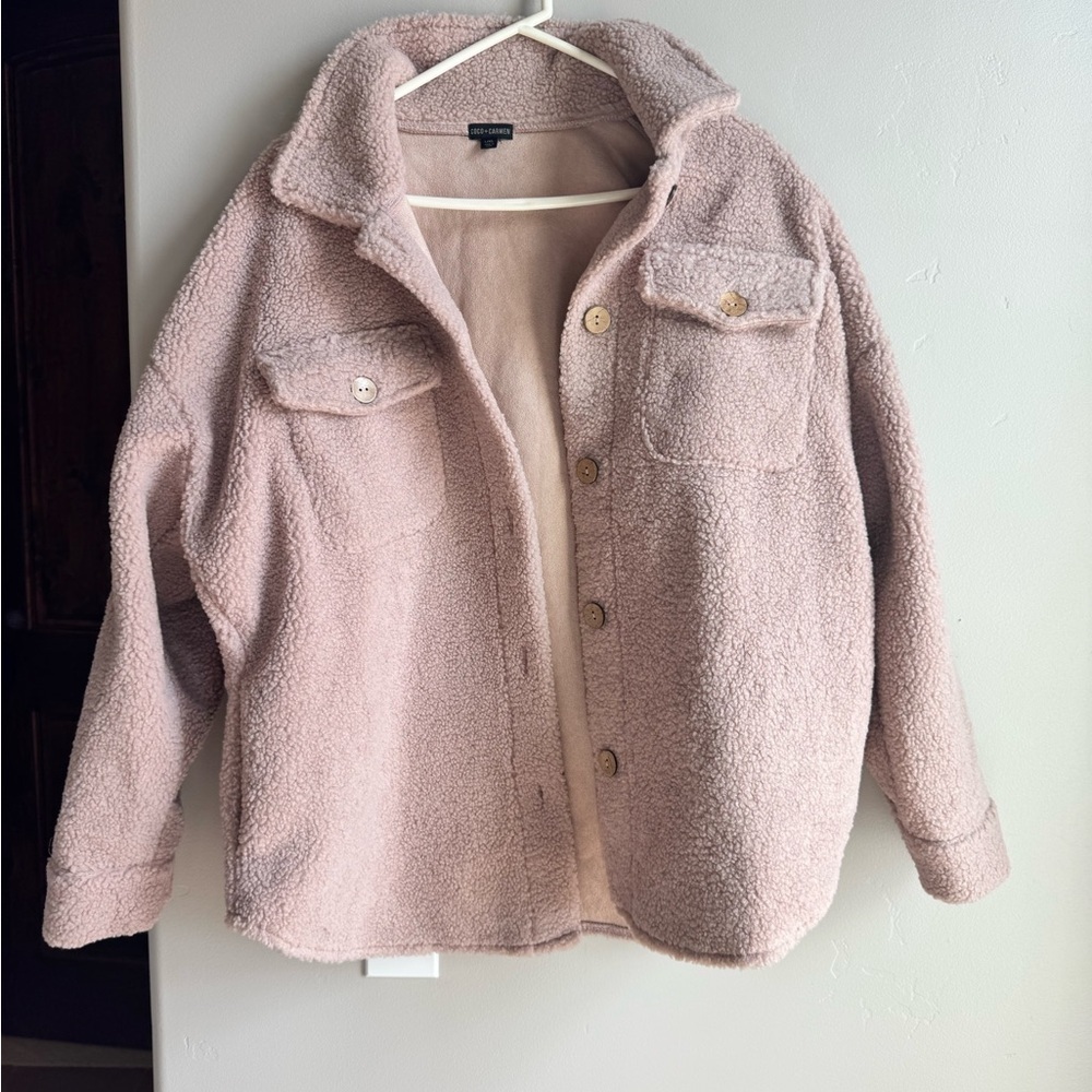 Coco + Carmen Teddy Sherpa Shacket L/XL Cozy Oversized Winter Jacket Cabincore